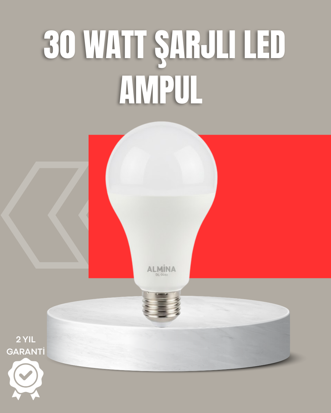 30W Şarjlı LED Ampul E27 Duy %80 Enerji Tasarruflu Soğuk Beyaz