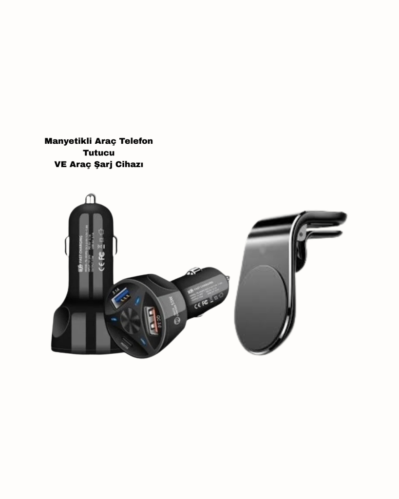 360° Döner Telefon Tutucu ve 55W Hızlı Araç Şarj Aksesuar Seti