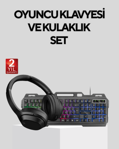 Gaming Set Işıklı Klavye Mouse + Bluetooth 5.2 Kulaklık Oyuncu Paketi
