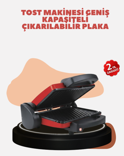 Kompakt Izgara ve Tost Makinesi – Çıkarılabilir Plaka, Döküm Gövde