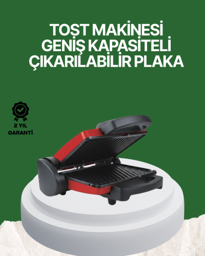 2000 Watt Teflon Tost Makinesi – Geniş Plaka, Ayarlanabilir Isı, Kolay Temizlik