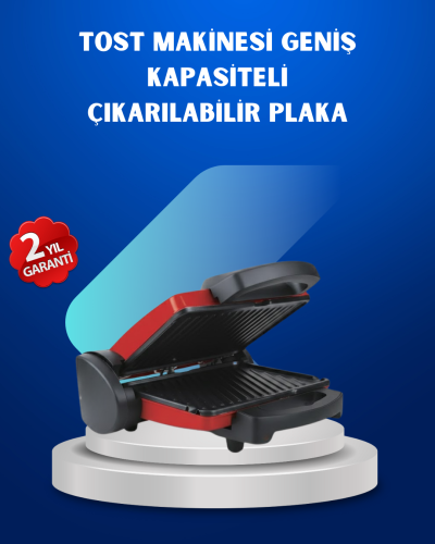 Çıkarılabilir Plakalı 2000W Tost Makinesi – Termostatlı, Kolay Temizlenir