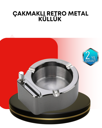 Paslanmaz Çakmaklı Küllük Modern Masa Üstü Aksesuar