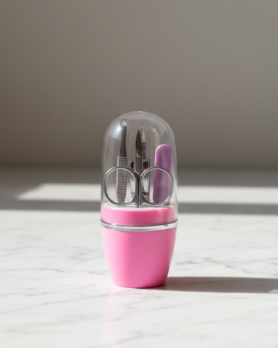 Tırnak Bakım Manikür Pedikür Seti 4 Parça Pembe Kompakt Taşınabilir Tasarım