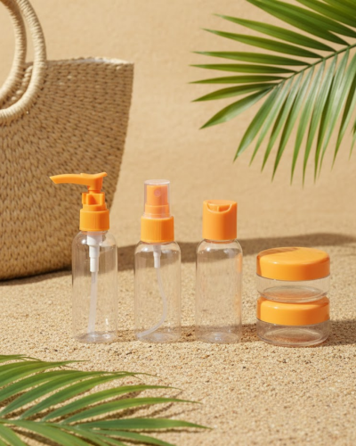 5 Parça Taşınabilir Seyahat Banyo Seti Şeffaf Şişe Takımı