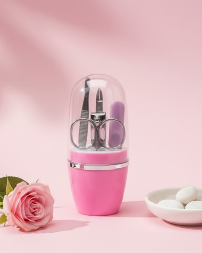 Tırnak Bakım Manikür Pedikür Seti 4 Parça Pembe Ev ve Seyahat Uyumlu