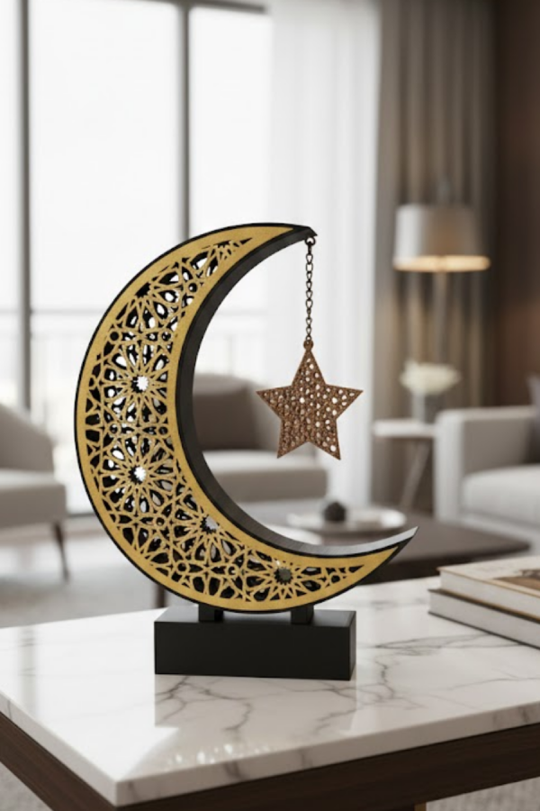 3D Hilal Yıldız Masa Üstü Dekor 23x23 cm Ramazan Konsept Tasarım
