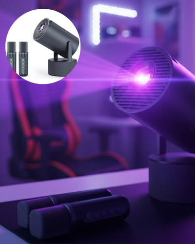 Siyah Android Sistemli Kareoke Projeksiyon 180° Döner Başlıklı