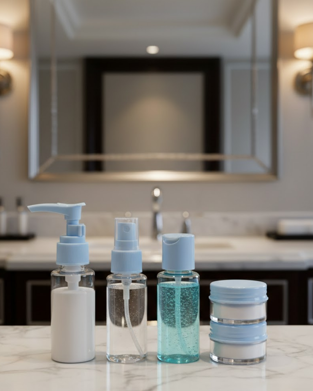 Kompakt 5'li Seyahat Banyo Şişe Takımı Çantalı