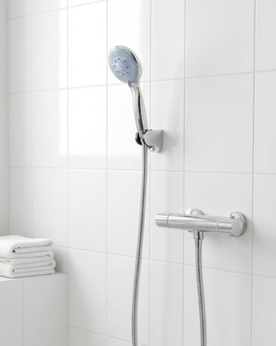 4 Kademeli Mavi Duş Seti El Duşu Başlığı Spiral Hortum ve Duvar Askısı