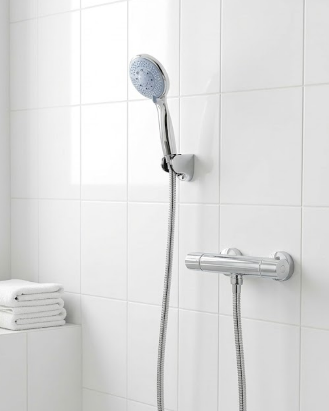 4 Kademeli Mavi Duş Seti El Duşu Başlığı Spiral Hortum ve Duvar Askısı