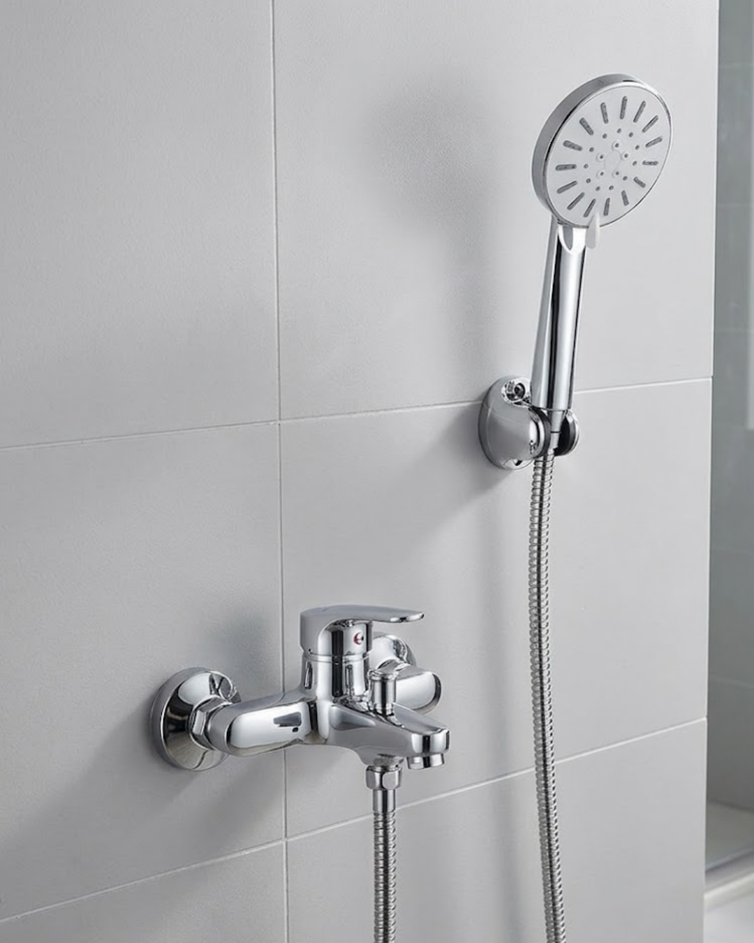 4 Kademeli Krem Duş Seti El Duşu Başlığı Spiral Hortum ve Duvar Askısı