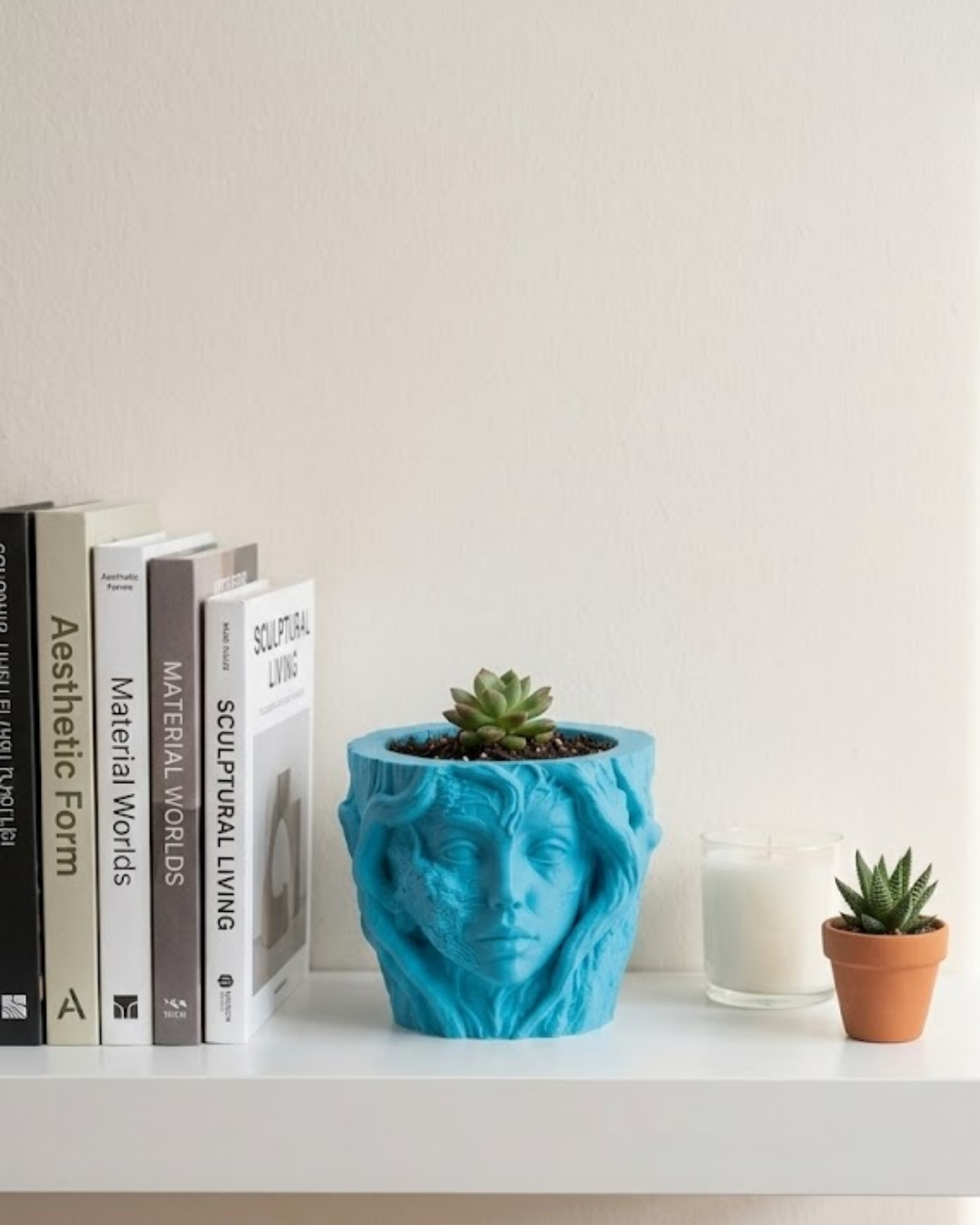 Sanatsal Kadın Yüzü Ağaç Detaylı 3D Baskı Dekoratif Vazo Saksı