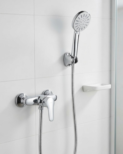 4 Fonksiyonlu Krem El Duşu Seti Spiral Hortum ve Duş Askısı