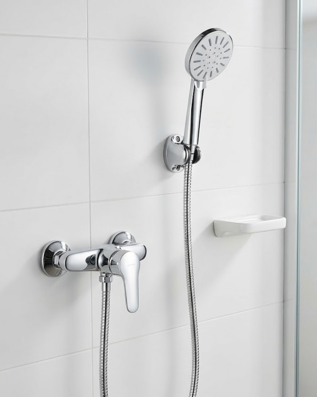 4 Fonksiyonlu Krem El Duşu Seti Spiral Hortum ve Duş Askısı