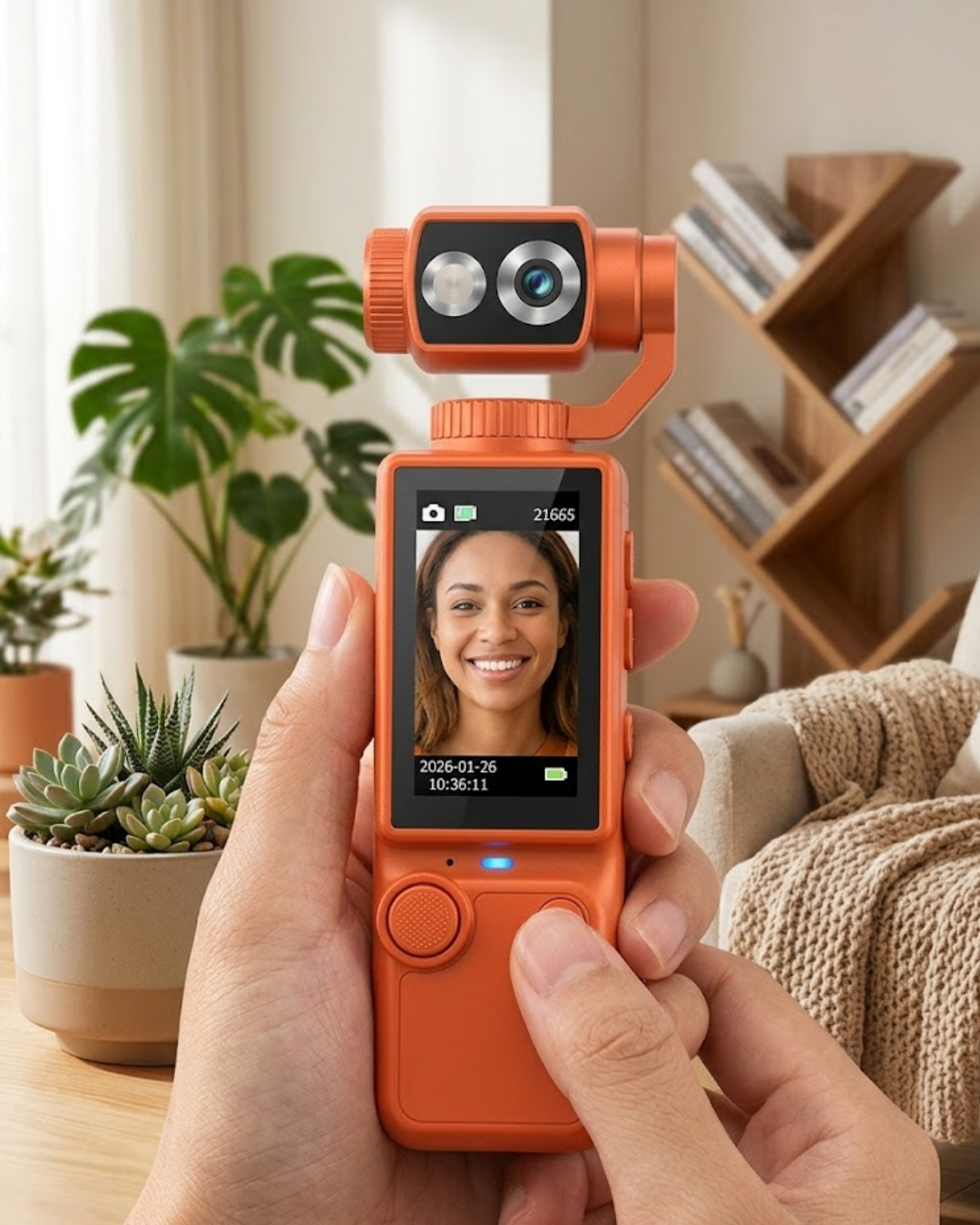 Taşınabilir 4K Gimbal Kamera 180 Derece Döner Lens Stabil Video Çekim Özellikli