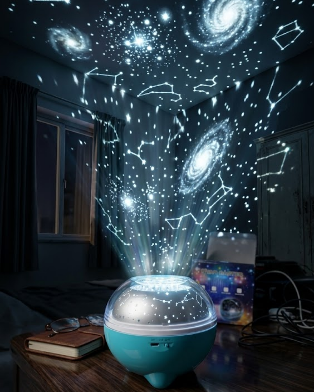 Bluetooth Hoparlörlü Yıldız Projeksiyon Gece Lambası Uzaktan Kumandalı ve Döner Işık Efektli