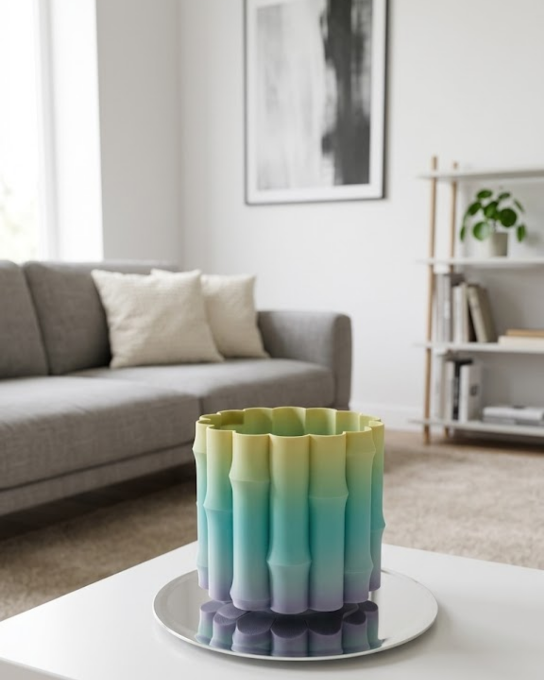 Modern Dekoratif Vazo Yeşil Geçişli Şık Tasarım Masa Üstü Kullanım