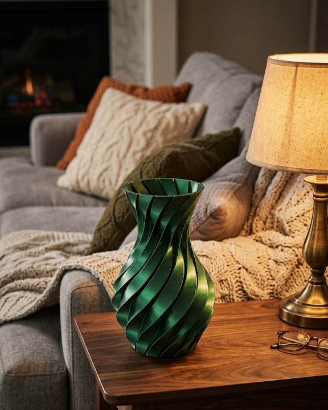 Parlak Yeşil Spiral 3D Baskı Vazo Şık Modern Dekoratif Obje