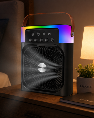 USB Şarjlı Masaüstü Sprey Fan Taşınabilir Serinletici RGB Işıklı Mini Klima