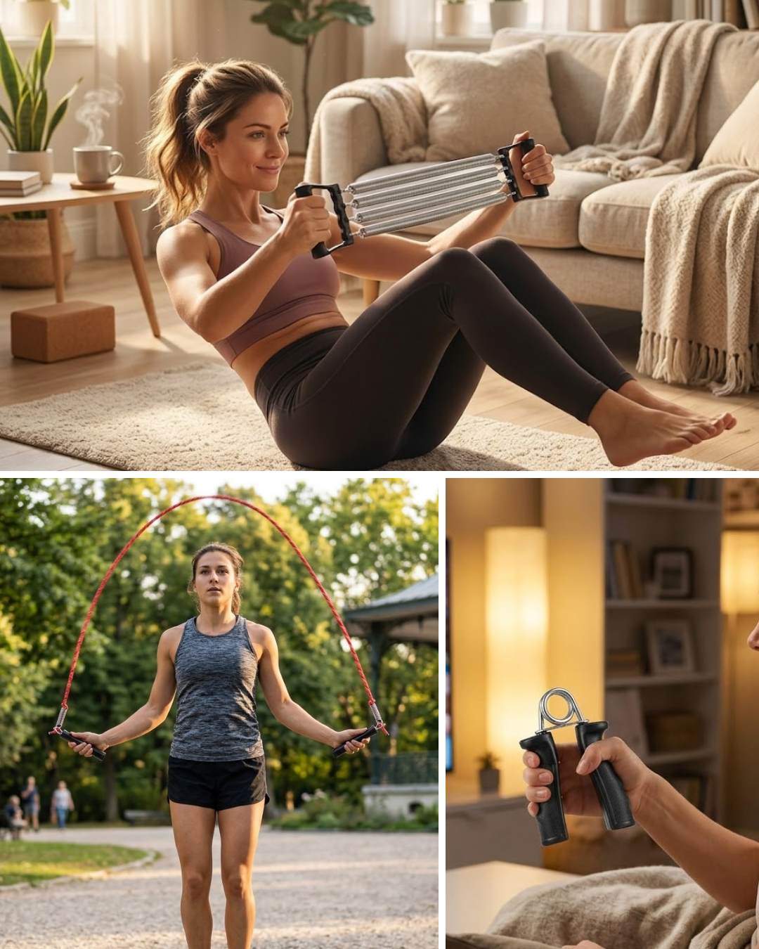 Evde Spor Seti Atlama İpi El Güçlendirici ve Karın Aleti