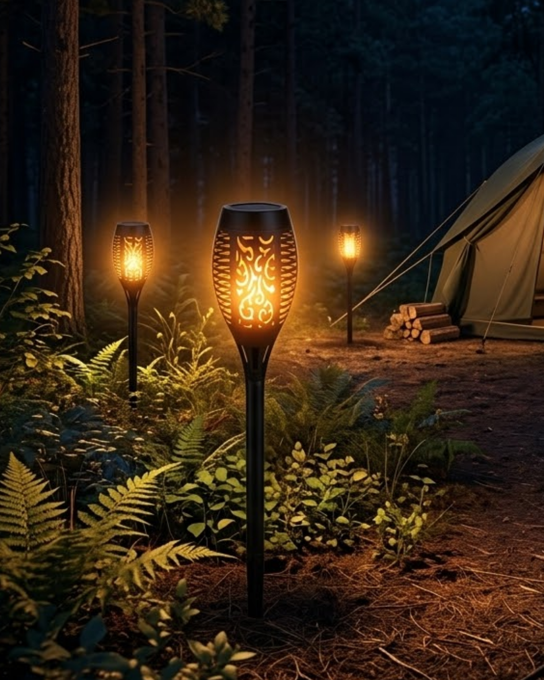 Alev Efektli Solar Bahçe Lambası Su Geçirmez Sensörlü LED Dış Mekan Aydınlatma