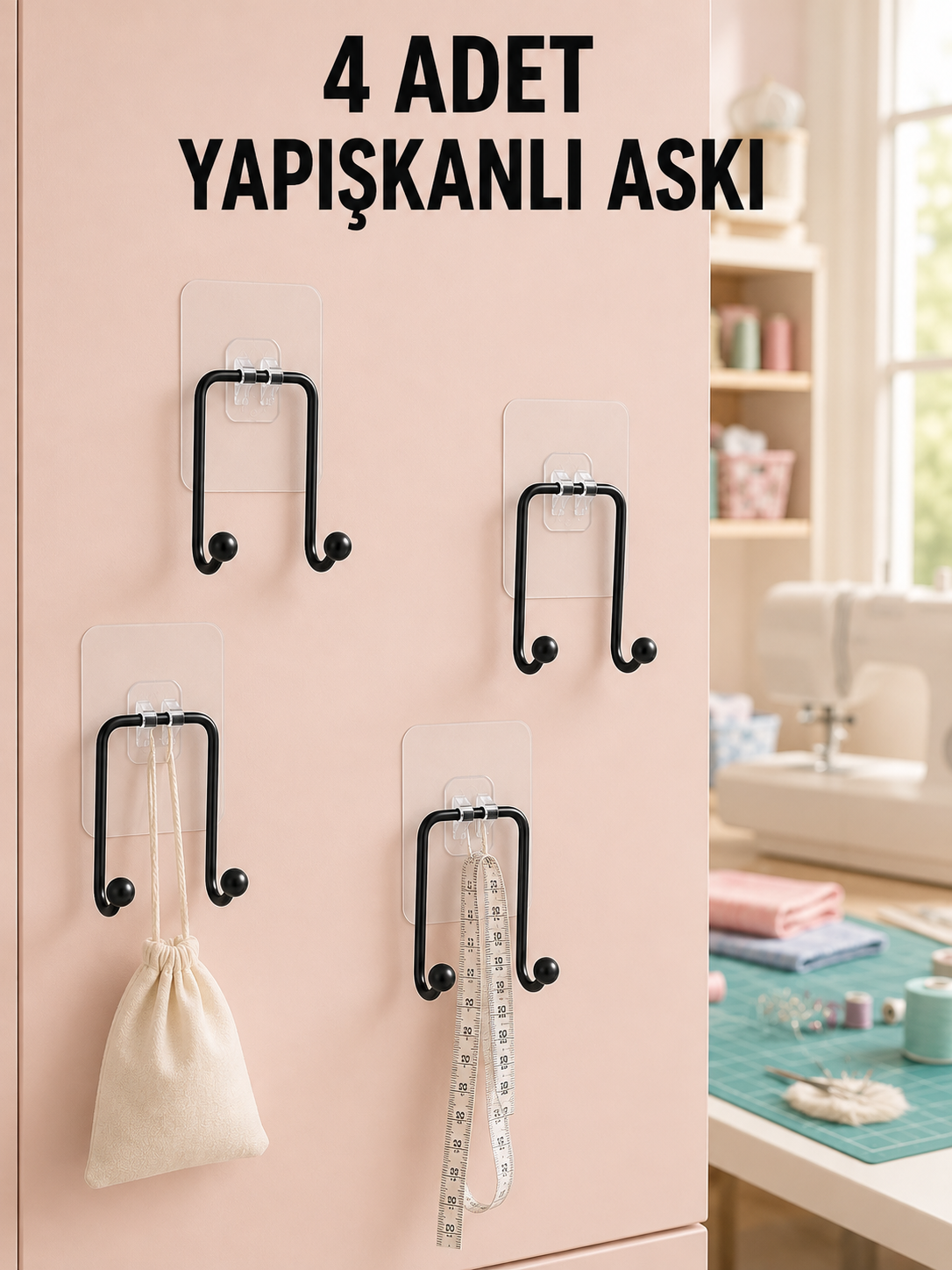 4 Adet Çok Amaçlı Yapışkanlı Askılık Ev Düzenleyici Duvar Askı Seti