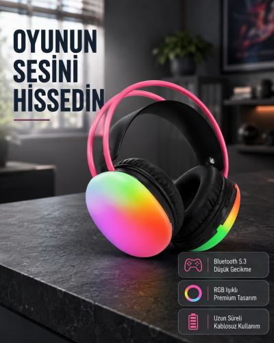 Ergonomik RGB Bluetooth Kulaklık 3D Ses Yeni Nesil
